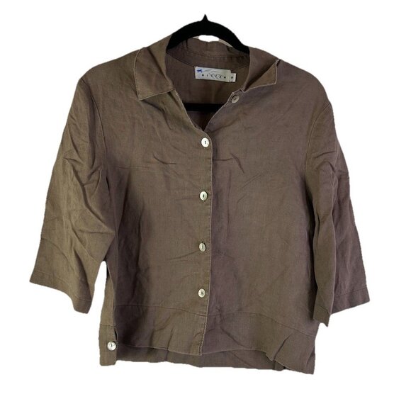 Willow Tops - Willow Linen Button Front Shirt Brown USA. Lagenlook Artsy